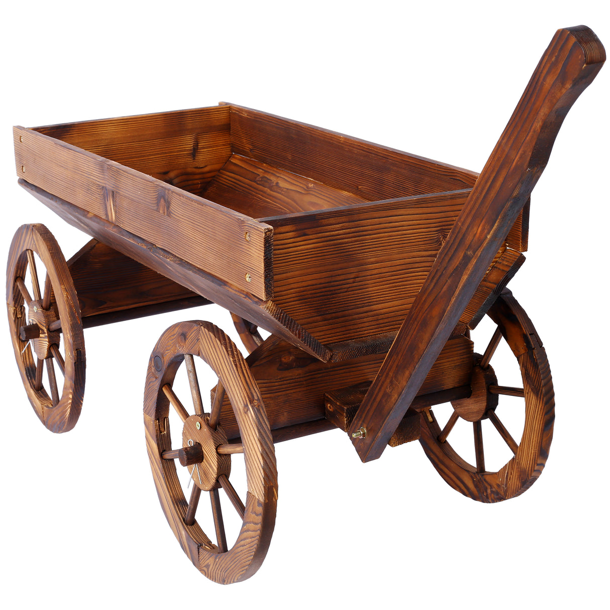 Wood Wagon Flower Planter Pot Stand w/ wheels-茶色