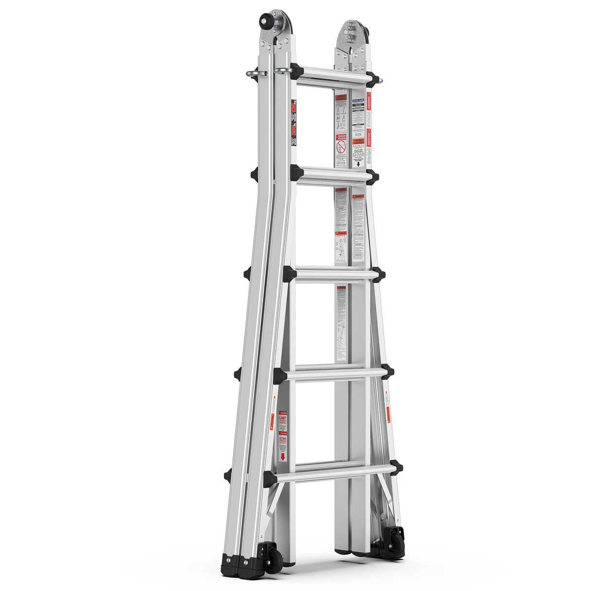 Aluminum Multi-Position Ladder with Wheels 300 lbs Weight Rating 22 FT--Metallic Grey