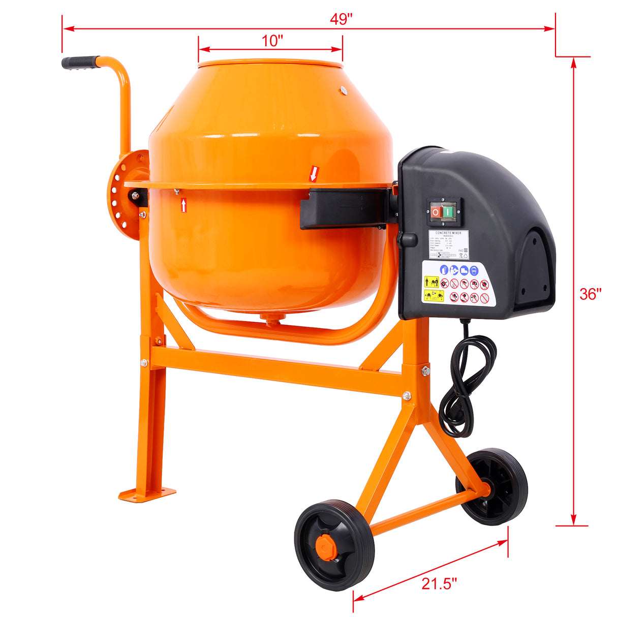 Cement Mixer 3 Cu. Ft Electric Concrete Mixer Machine 110v AC Motor