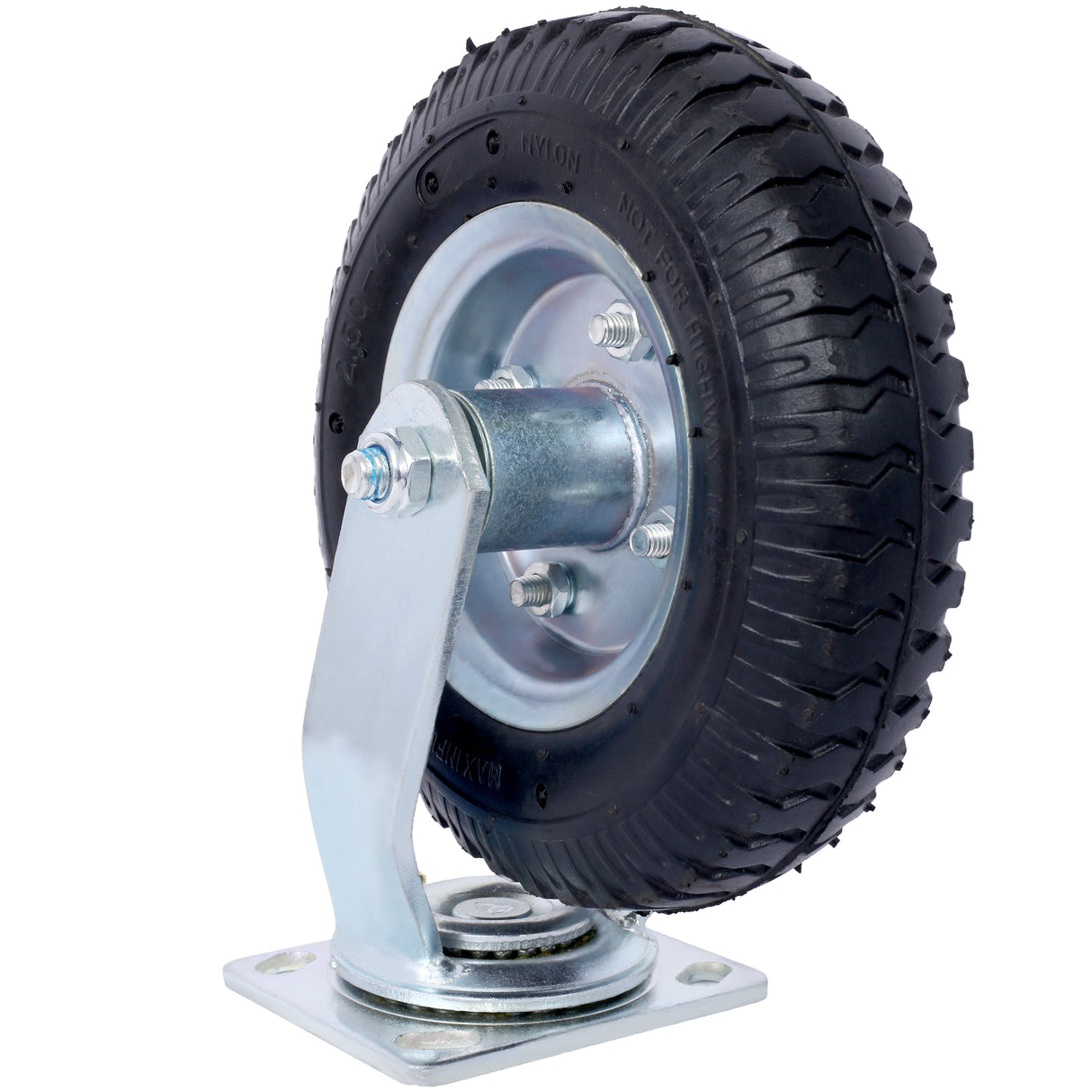 4 STK 8IN Hjul pneumatisk dekk (2 STK svingbar + 2 STK stiv) Hjul Svingplate stålnav med kulelager 5/8-tommers boring sentrert aksel svart