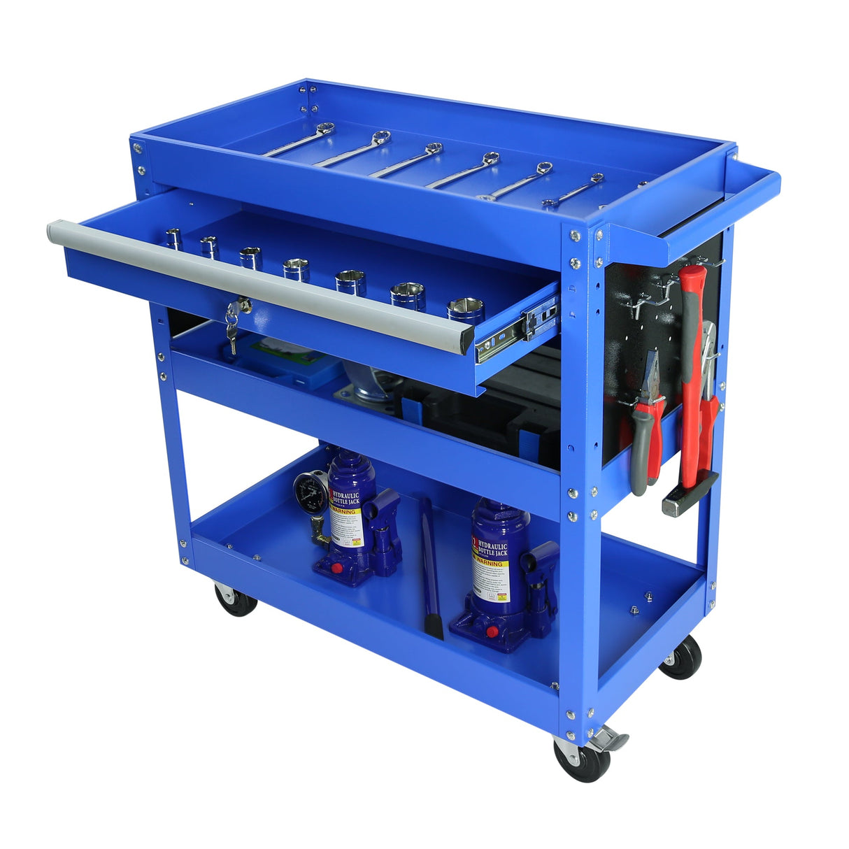 1 - Drawer Utility Rolling Cart Tool Heavy Duty with Wheels and Locking System - Blue - Fab Heavy Parts