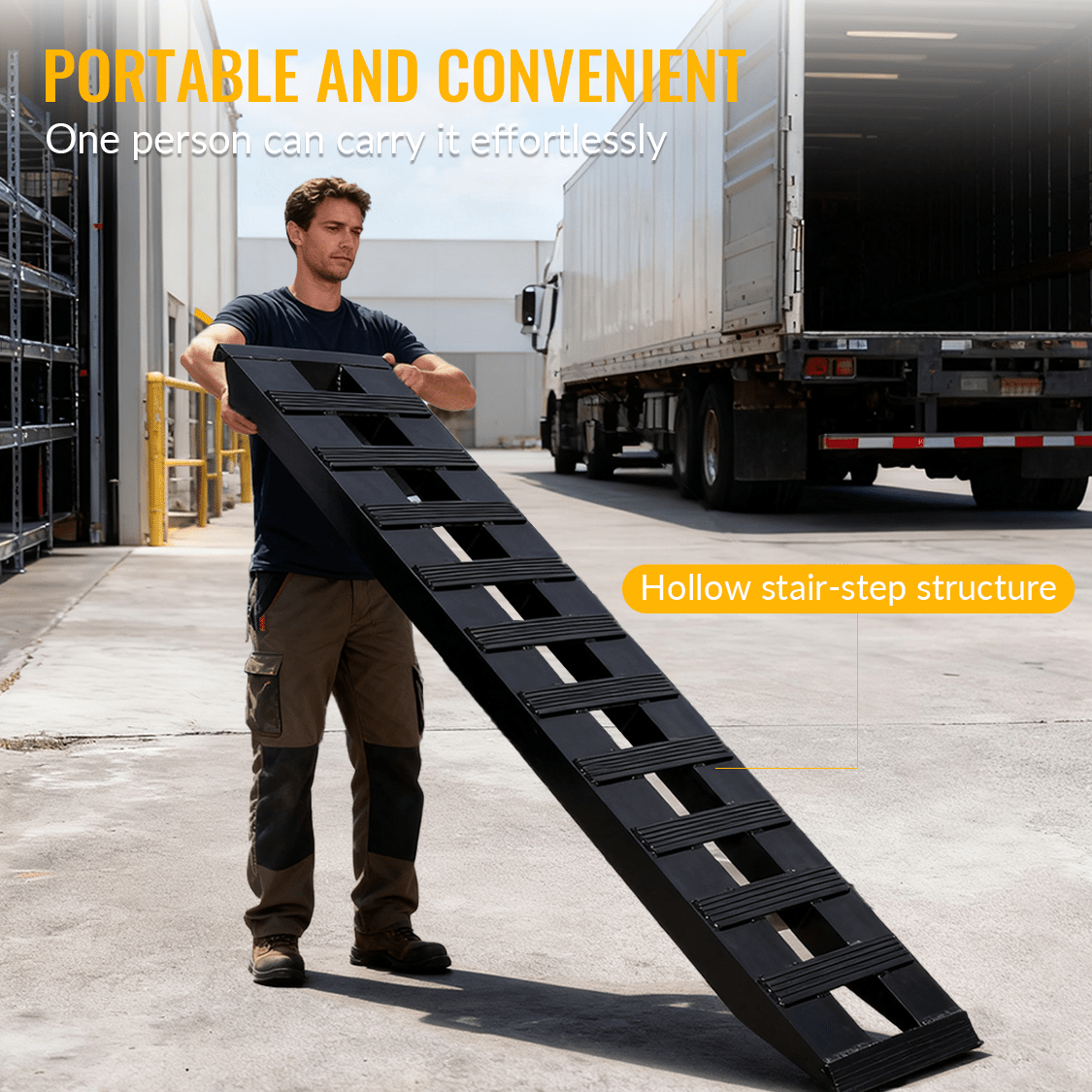 1 Pair Heavy - Duty Ramps with Top Hook Attaching End Universal Loading 84" X 14" 8800 LBS Aluminum - Black - Fab Heavy Parts