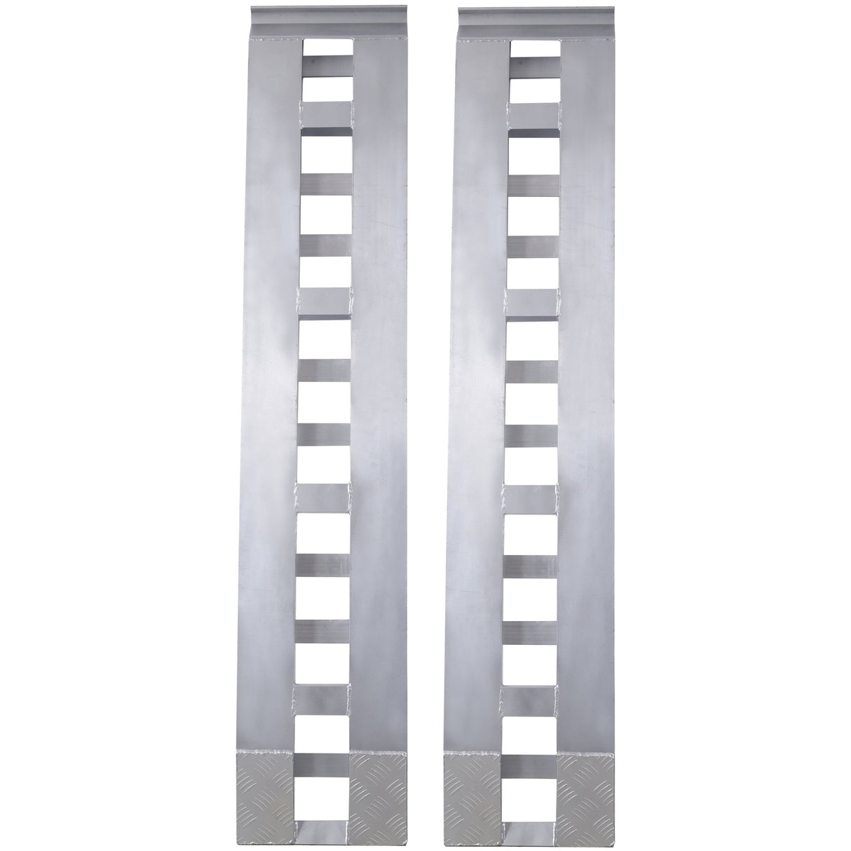 1 Pair Heavy - Duty Ramps with Top Hook Attaching End Universal Loading Ramp 72" X 14" 6600 LBS - Silver Aluminum - Fab Heavy Parts
