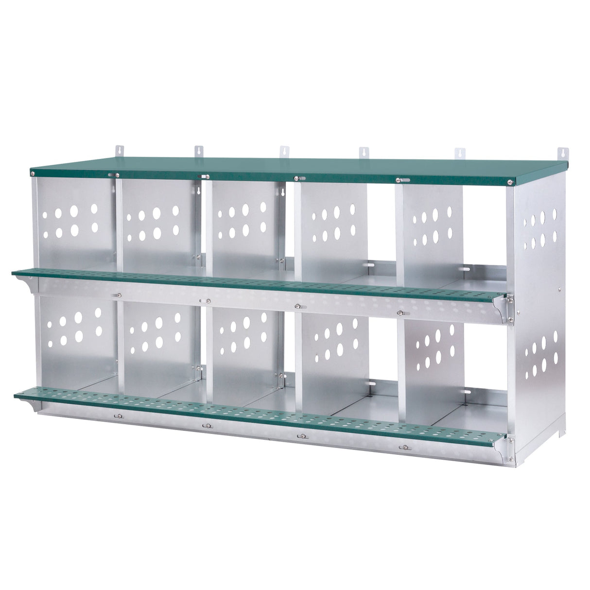 10 - Bay Metal Chicken Nesting Box Wall Mount Easy Egg Collection Vented Galvanized Steel - Green - Fab Heavy Parts