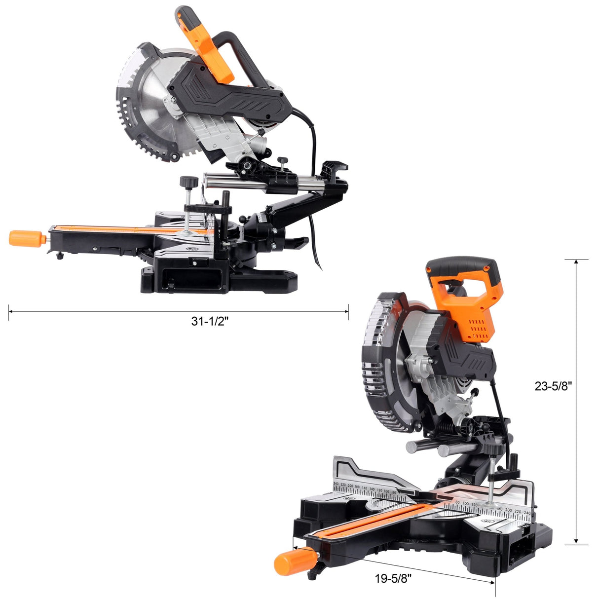 10 Inch Dual Bevel Double Speed Sliding Miter Saw with LED 48T Blade and Extension Table, 3.5x13 Inch Cutting Capacity - Fab Heavy Parts