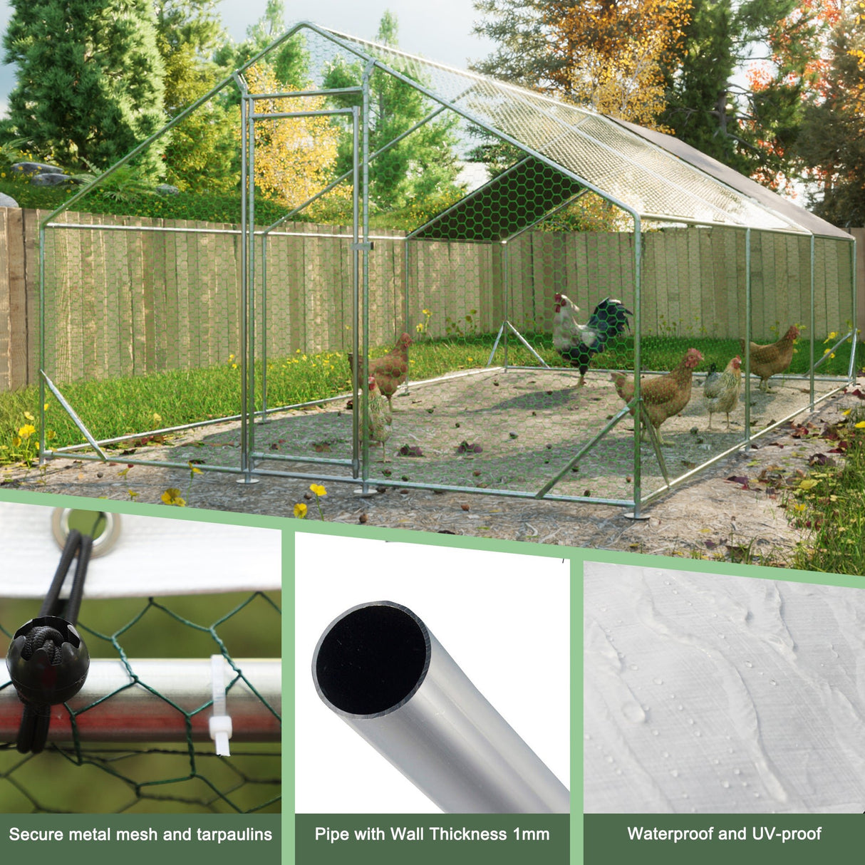 10' L x 20' W x 6.56' H Large Metal Walk - in Chicken Coop Galvanized Wire with Waterproof and Anti - Ultraviolet Cover - Fab Heavy Parts