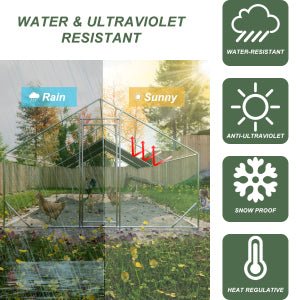 10' L x 26 W x 6.56' H Large Metal Walk - in Chicken Coop Galvanized Wire with Waterproof and Anti - Ultraviolet Cover - Fab Heavy Parts