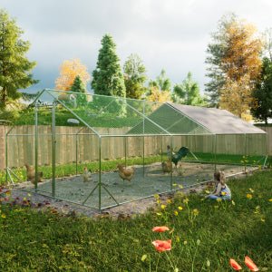 10' L x 26 W x 6.56' H Large Metal Walk - in Chicken Coop Galvanized Wire with Waterproof and Anti - Ultraviolet Cover - Fab Heavy Parts