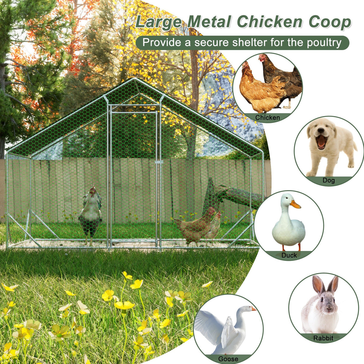 10' L x 6.6' W x 6.56' H Large Metal Walk - in Chicken Coop Galvanized Wire with Waterproof and Anti - Ultraviolet Cover - Fab Heavy Parts