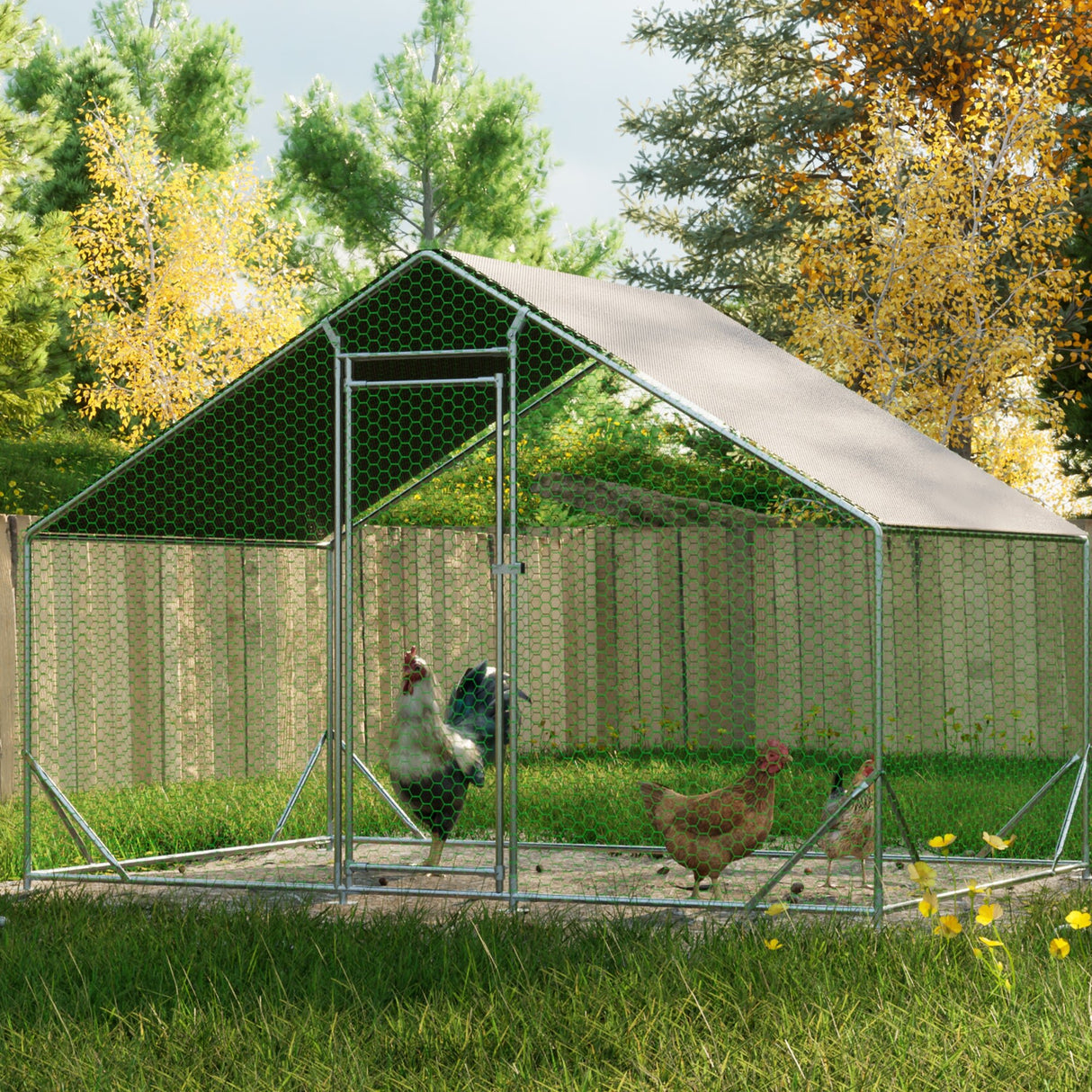 10' L x 6.6' W x 6.56' H Large Metal Walk - in Chicken Coop Galvanized Wire with Waterproof and Anti - Ultraviolet Cover - Fab Heavy Parts