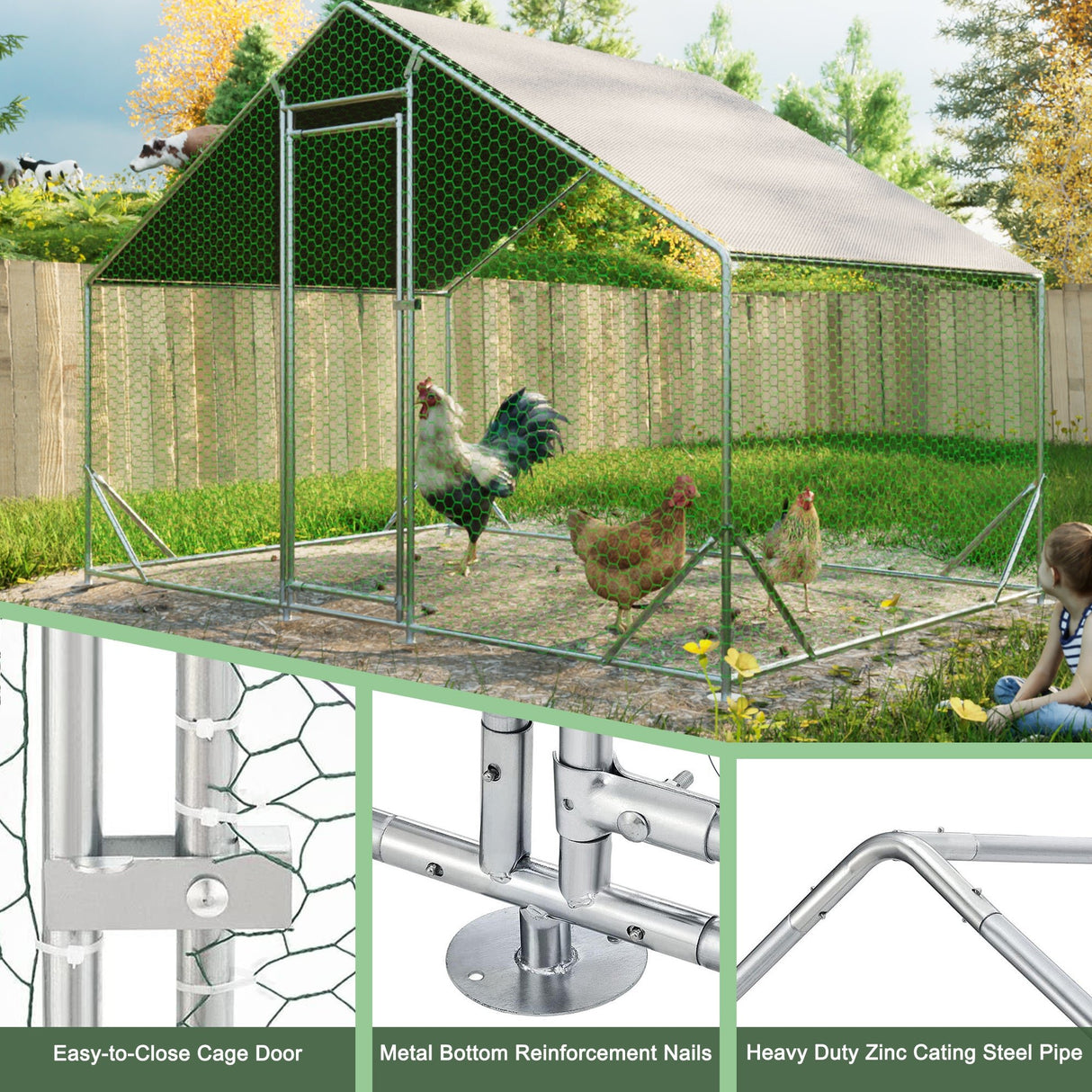 10' L x 6.6' W x 6.56' H Large Metal Walk - in Chicken Coop Galvanized Wire with Waterproof and Anti - Ultraviolet Cover - Fab Heavy Parts