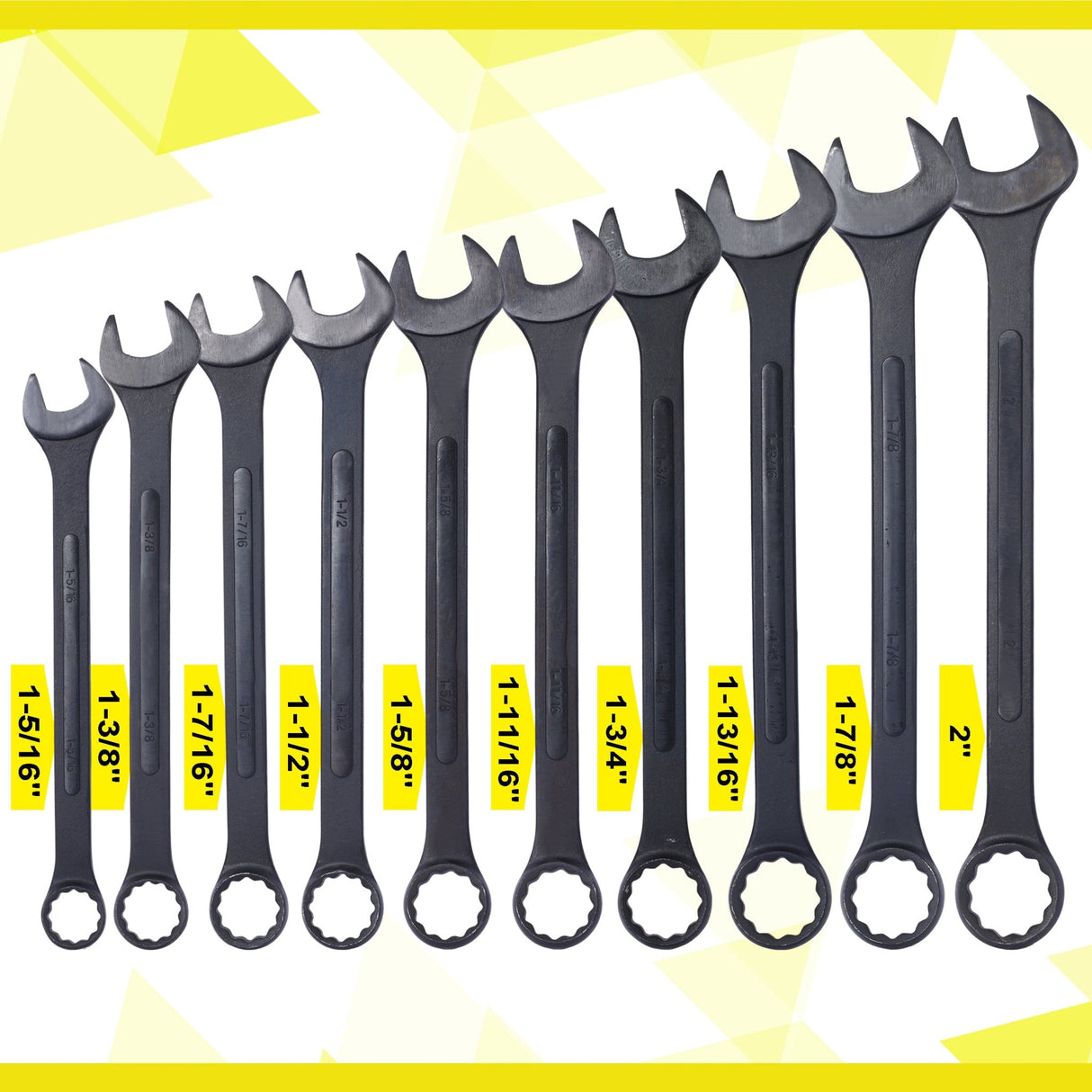 10 PCS SAE Jumbo Combination Wrench Set Extra Large Black - Oxide 1 - 5/16" - 2" with Pouch - Fab Heavy Parts