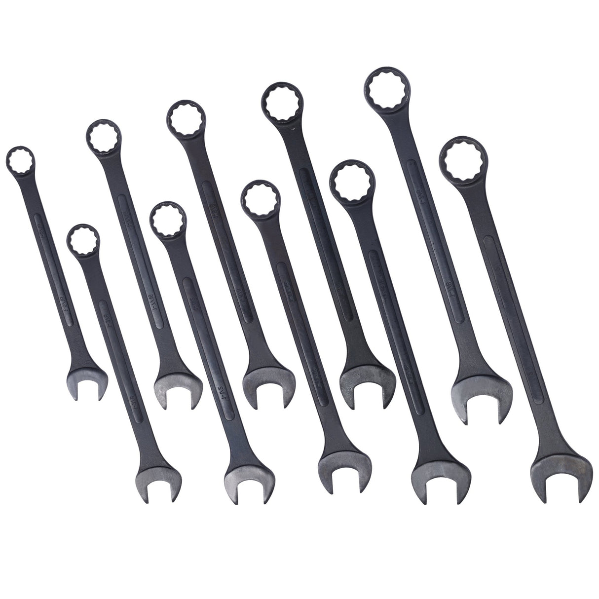 10 PCS SAE Jumbo Combination Wrench Set Extra Large Black - Oxide 1 - 5/16" - 2" with Pouch - Fab Heavy Parts