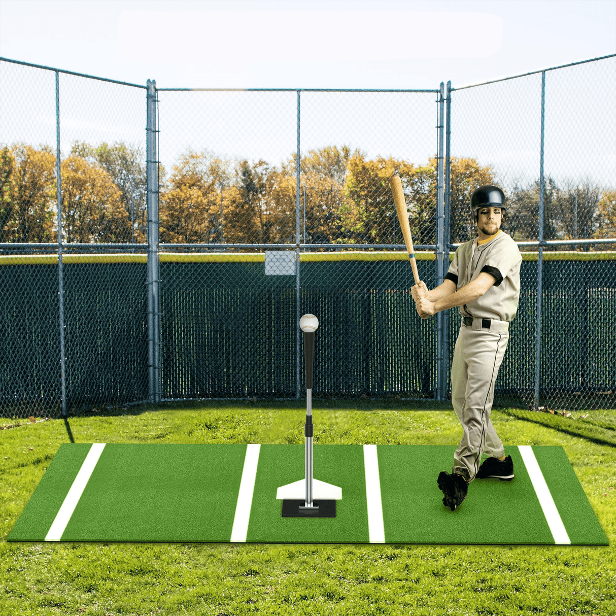 10 x 3.8 ft Indoor/Outdoor Portable Baseball Softball Hitting Mat Non - slip Rubber Bottom Batting Cage Mat with Home Plate - Green - Fab Heavy Parts