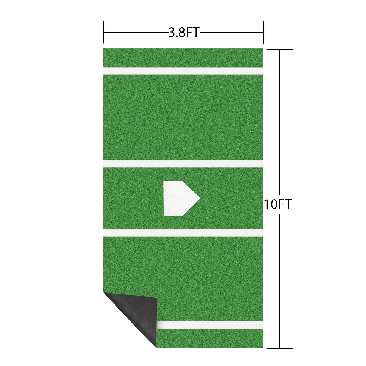 10 x 3.8 ft Indoor/Outdoor Portable Baseball Softball Hitting Mat Non - slip Rubber Bottom Batting Cage Mat with Home Plate - Green - Fab Heavy Parts