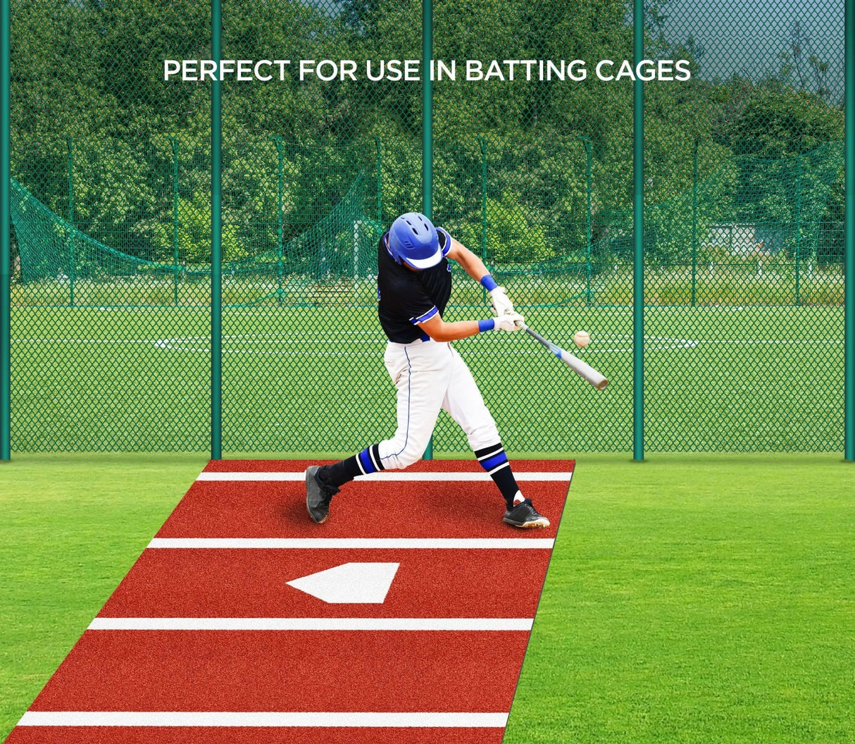10 x 3.8 ft Indoor/Outdoor Portable Baseball Softball Hitting Mat Non - slip Rubber Bottom Batting Cage Mat with Home Plate - Red - Fab Heavy Parts