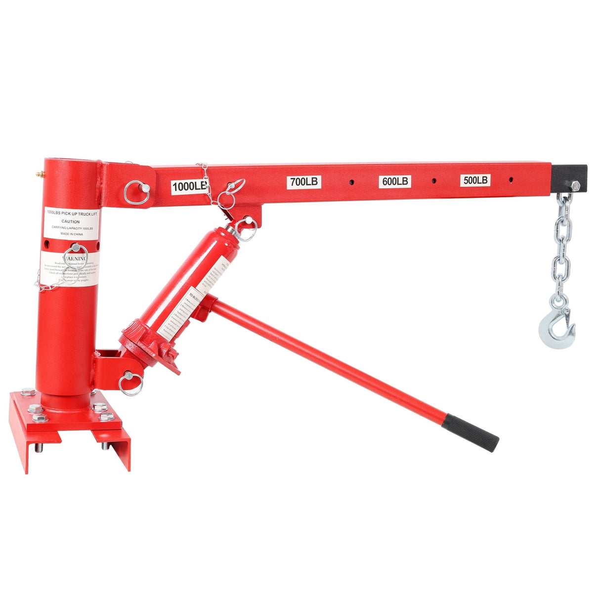 1000lbs Capacity Pickup Truck Extra Hoist Lift Load Jib Crane Extension Lock Position Swivel Base Mounted - Red - Fab Heavy Parts