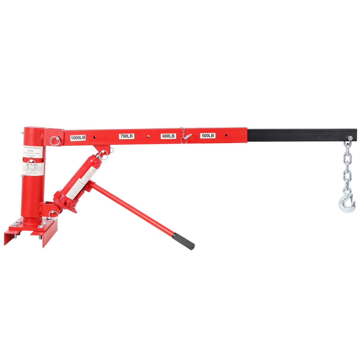 1000lbs Capacity Pickup Truck Extra Hoist Lift Load Jib Crane Extension Lock Position Swivel Base Mounted - Red - Fab Heavy Parts