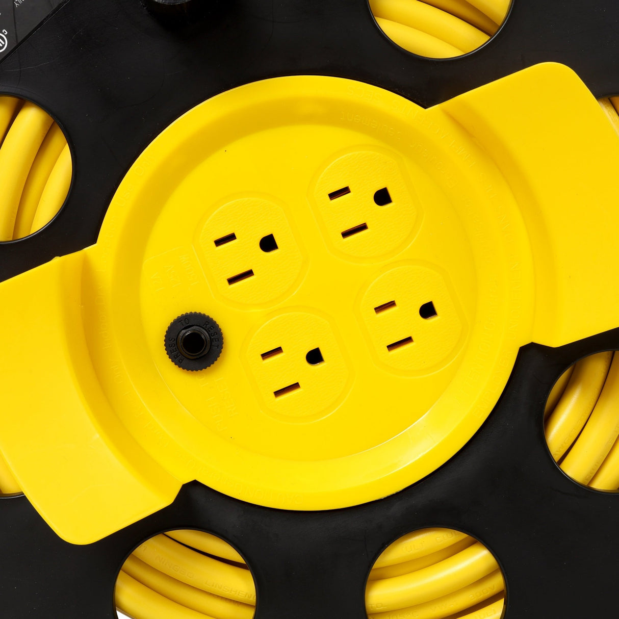 100FT Length Cable Heavy Duty Retractable Extension Cord Reel with 4pcs Outlets and Dust Cover - Fab Heavy Parts