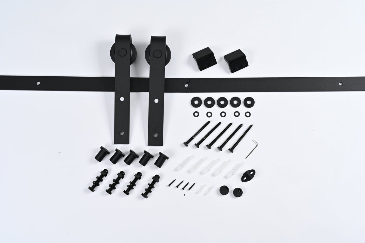 10FT Wood Double Sliding Barn Door Hardware Kit Basic Black Big Spoke Wheel Roller Kit - Fab Heavy Parts