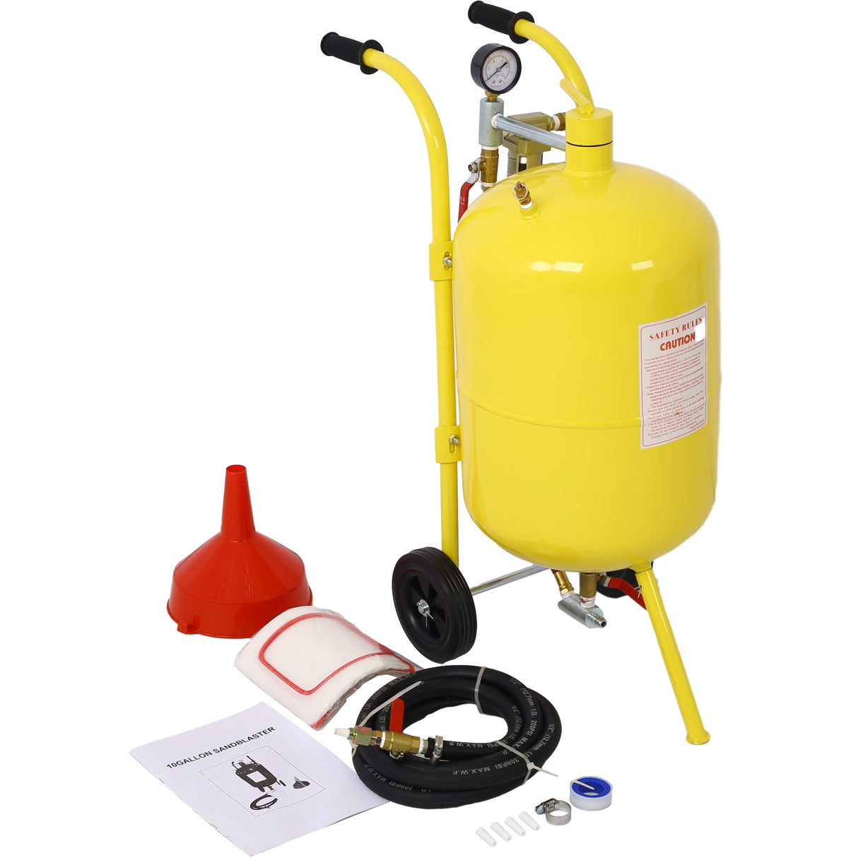 10Gal Pot Sandblaster 125 Psi Pressure Sand Blasting Complete Kit - Yellow - Fab Heavy Parts