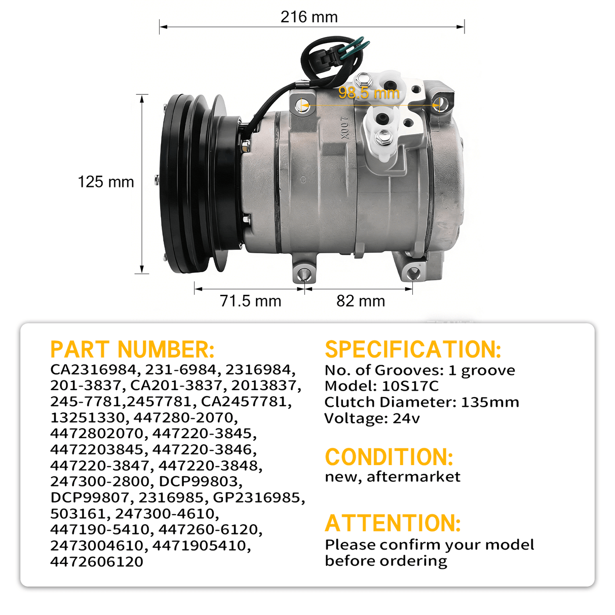 10S17C A/C Compressor 231 - 6984 2316984 Fits for Caterpillar CAT Engine 3054 3054T 3064 3066 3126 Excavator 312C 315C 318C 320C 322C 307D 313D - Fab Heavy Parts