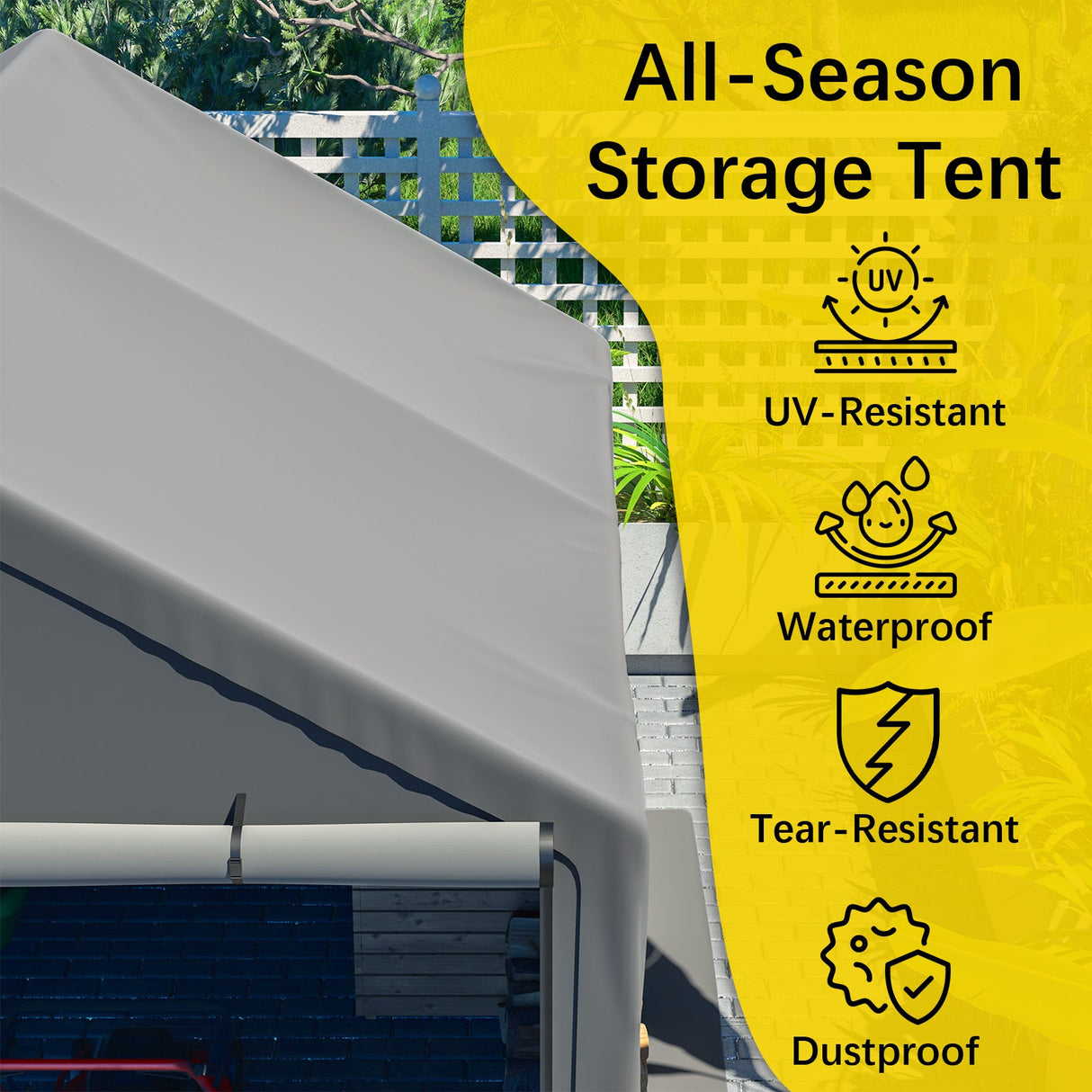 10x10ft Outdoor Storage Shed All - Weather Garden Shelter with Waterproof UV - Resistant Cover Multi - Functional Utility Cabin for Bicycle, Tool, Wood Storage - Fab Heavy Parts