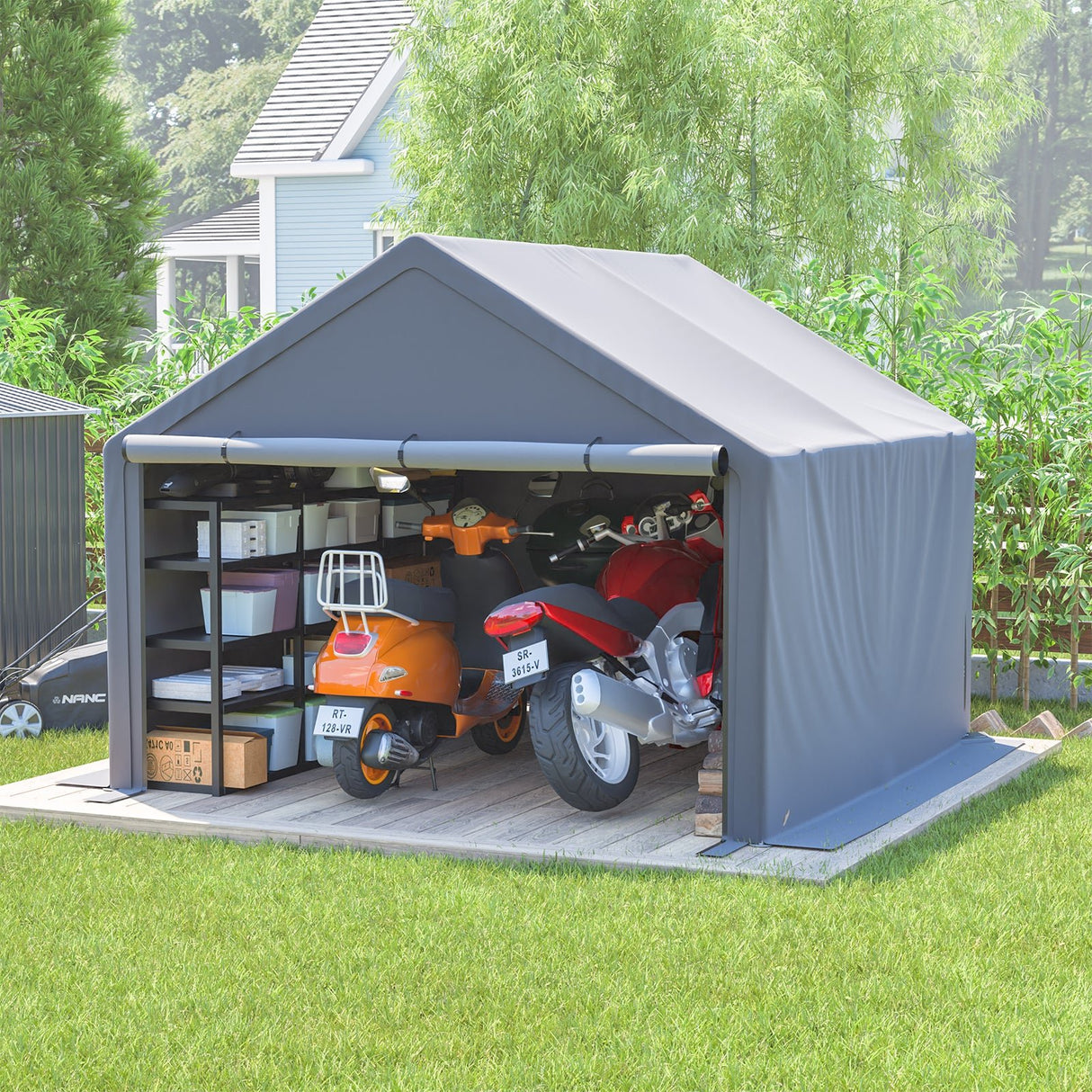 10x10ft Outdoor Storage Shed All - Weather Garden Shelter with Waterproof UV - Resistant Cover Multi - Functional Utility Cabin for Bicycle, Tool, Wood Storage - Fab Heavy Parts