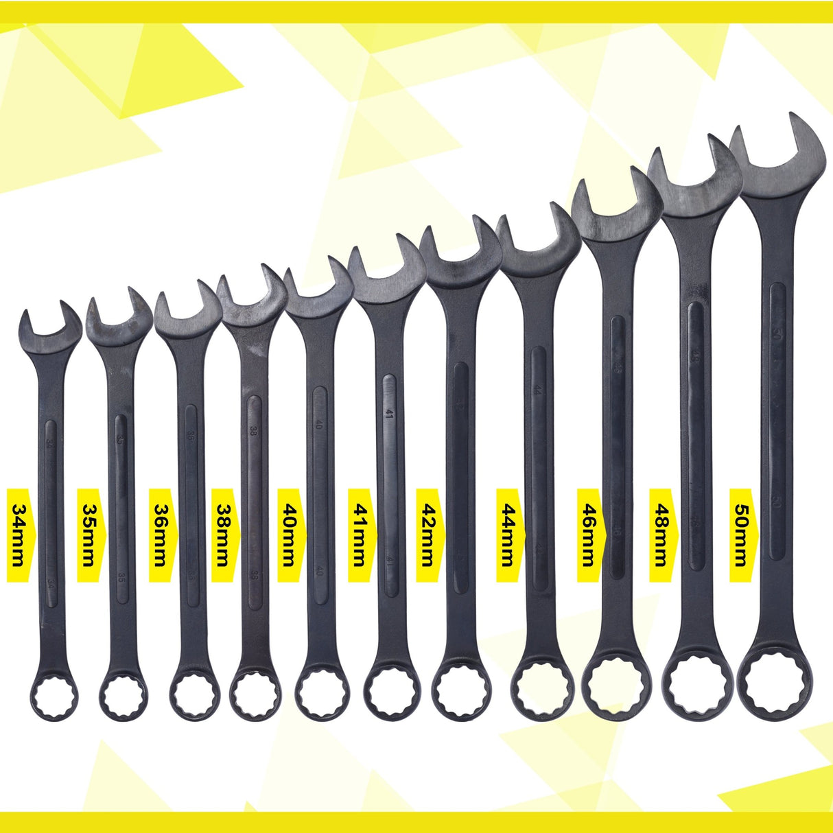 11 Piece Jumbo Combination Wrench Set Metric 1 - 5/16'' to 2'' Black Oxide with Pouch - Fab Heavy Parts