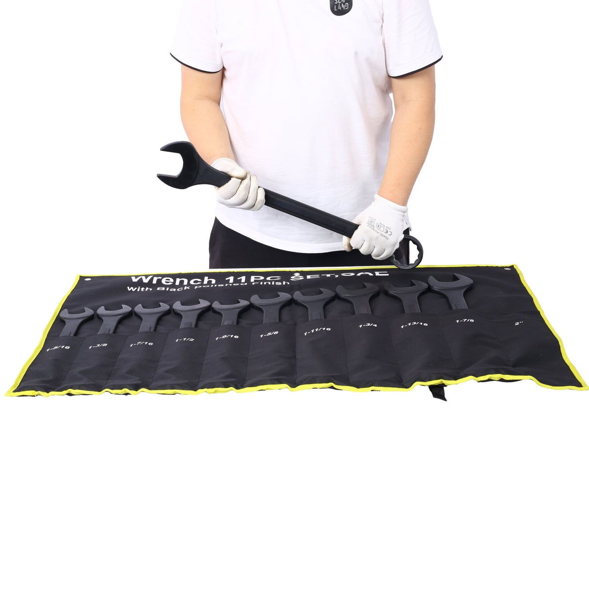11 Piece Jumbo Combination Wrench Set SAE 1 - 5/16'' to 2'' Black Oxide with Pouch - Fab Heavy Parts