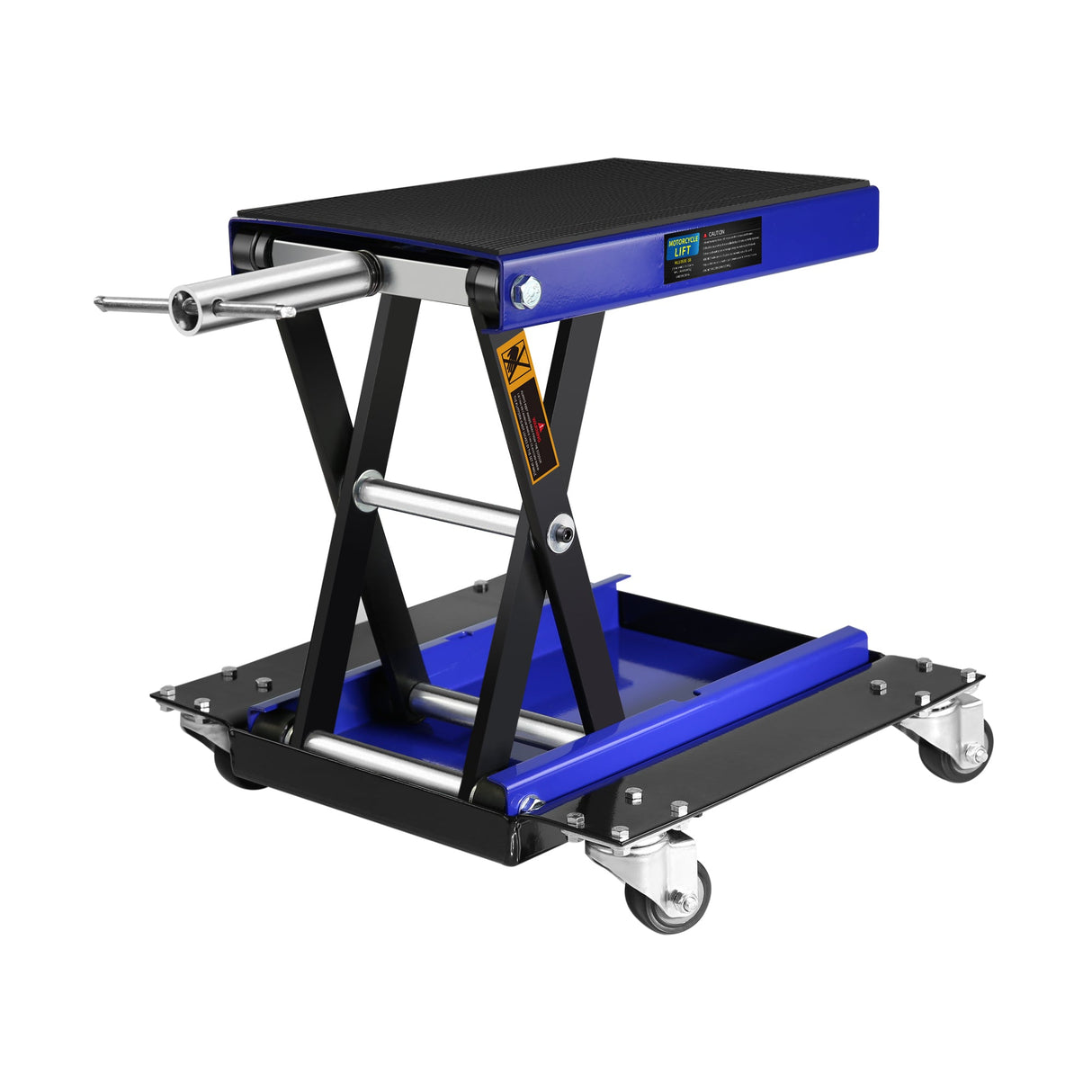 1100 Lbs Steel Wide Scissor Lift Jack with Dolly and Hand Crank - Blue - Fab Heavy Parts