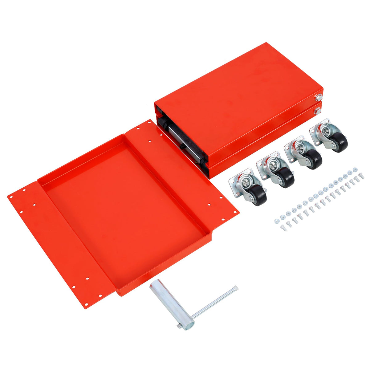1100lb Motorcycle Lift with Dolly Jack Scissor Wide Deck - Red - Fab Heavy Parts