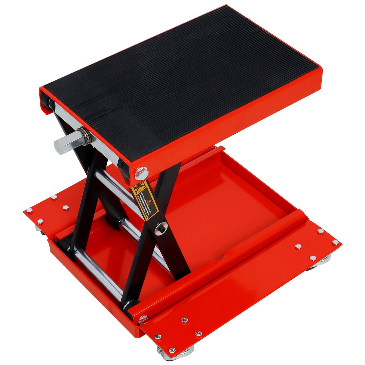 1100lb Motorcycle Lift with Dolly Jack Scissor Wide Deck - Red - Fab Heavy Parts