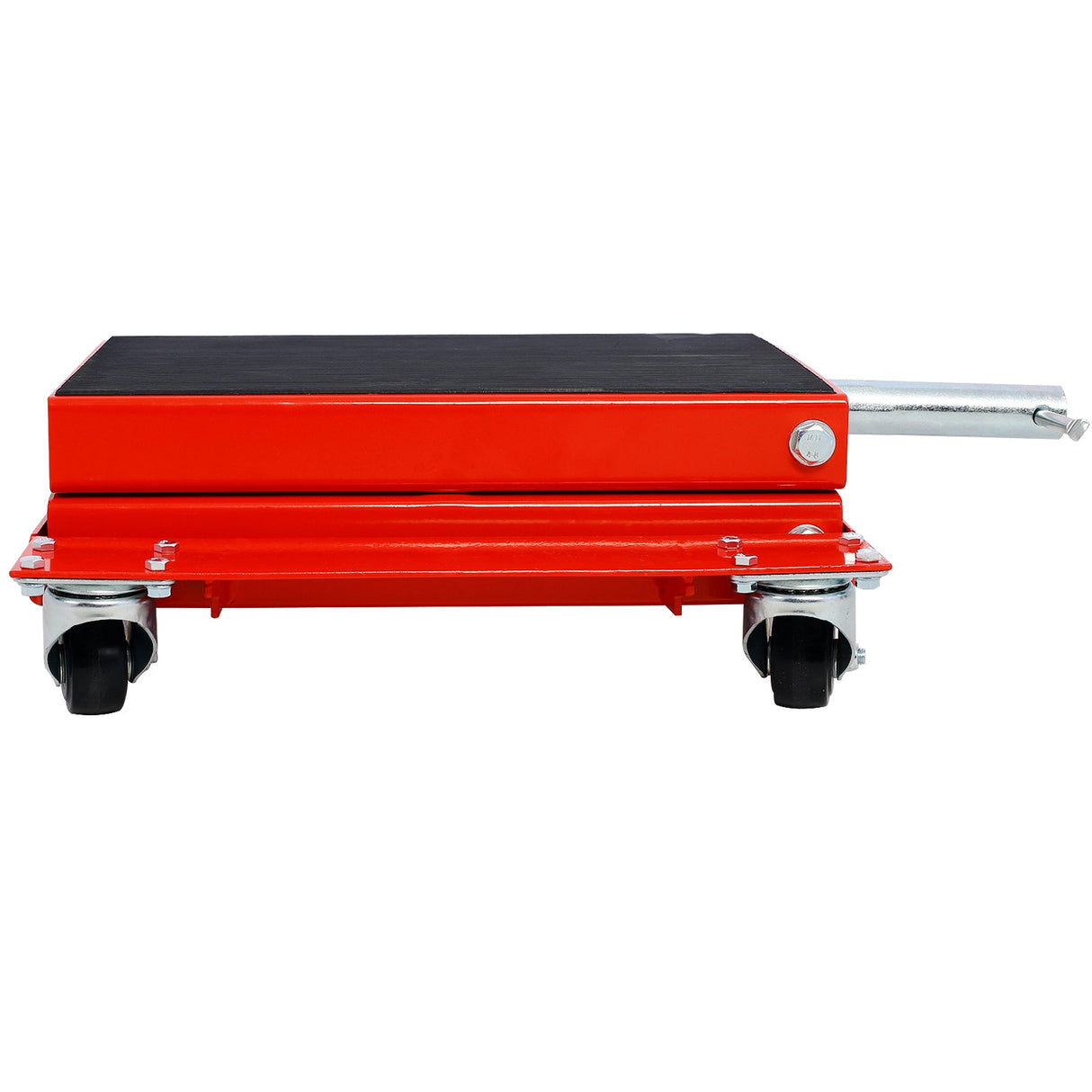 1100lb Motorcycle Lift with Dolly Jack Scissor Wide Deck - Red - Fab Heavy Parts