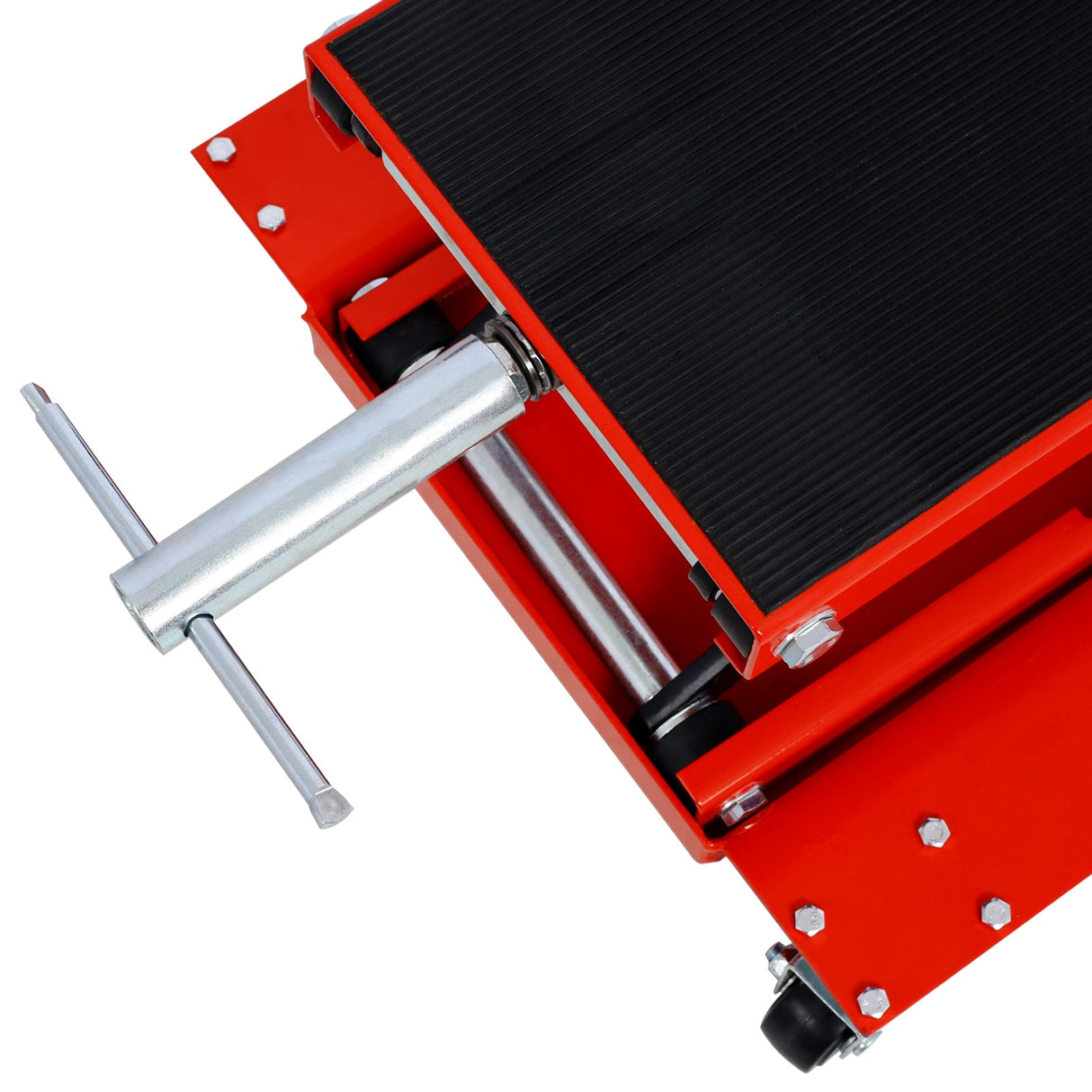 1100lb Motorcycle Lift with Dolly Jack Scissor Wide Deck - Red - Fab Heavy Parts