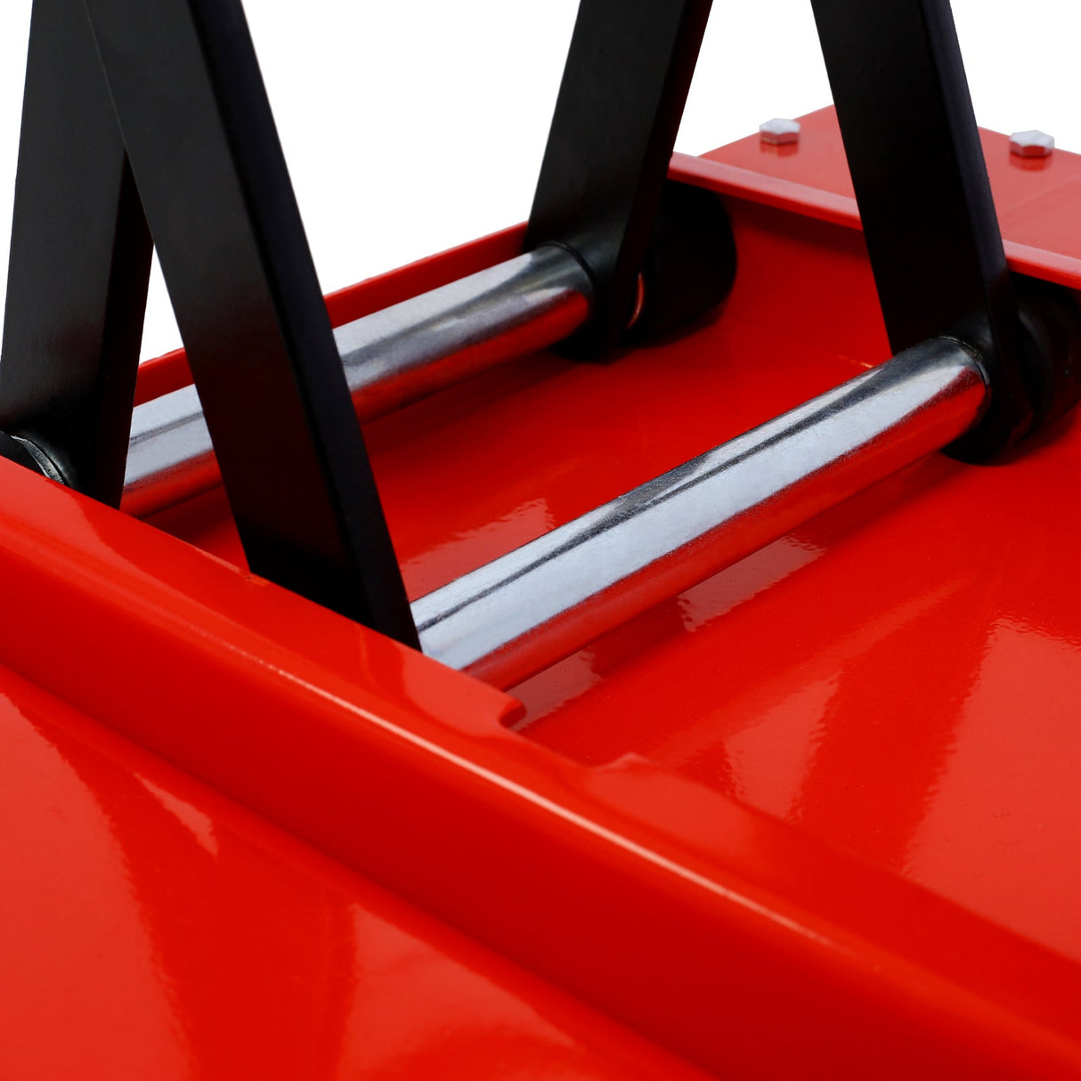 1100lb Motorcycle Lift with Dolly Jack Scissor Wide Deck - Red - Fab Heavy Parts