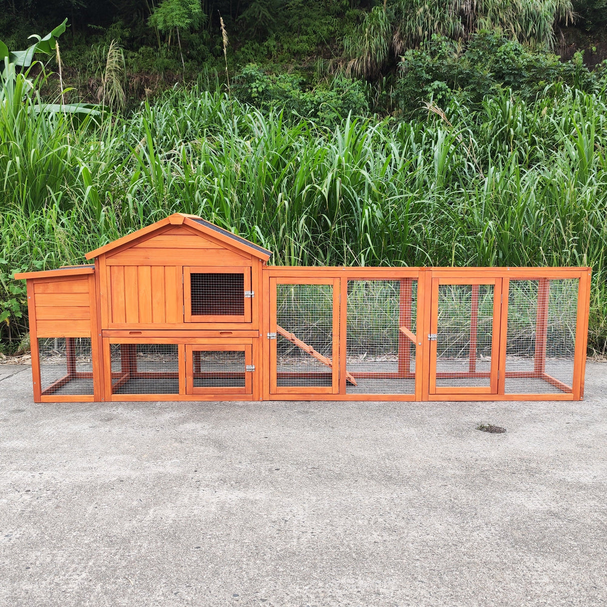 113.5" Large Wooden Chicken Coop with Run Waterproof Roof & Nesting Box Secure Lock Removable Tray Ramp & Perch - Fab Heavy Parts