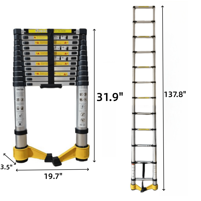 11.5 FT Aluminum Telescoping Ladder 330 Lbs Capacity Equipped with 360 ° Rotatable Stabilizer Bar and Metal Tool Suction Magnetic Strip - Fab Heavy Parts