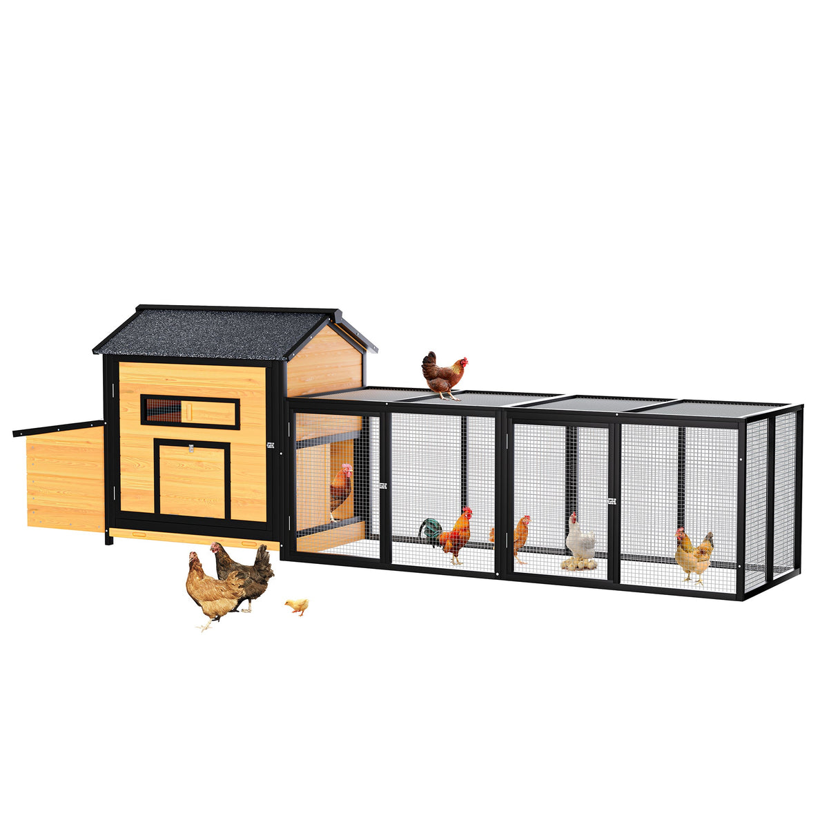 118" Large Wooden Chicken Coop with Nesting Box Leak - Proof Pull - Out Tray Asphalt Roof & Free - Range Doors - Fab Heavy Parts