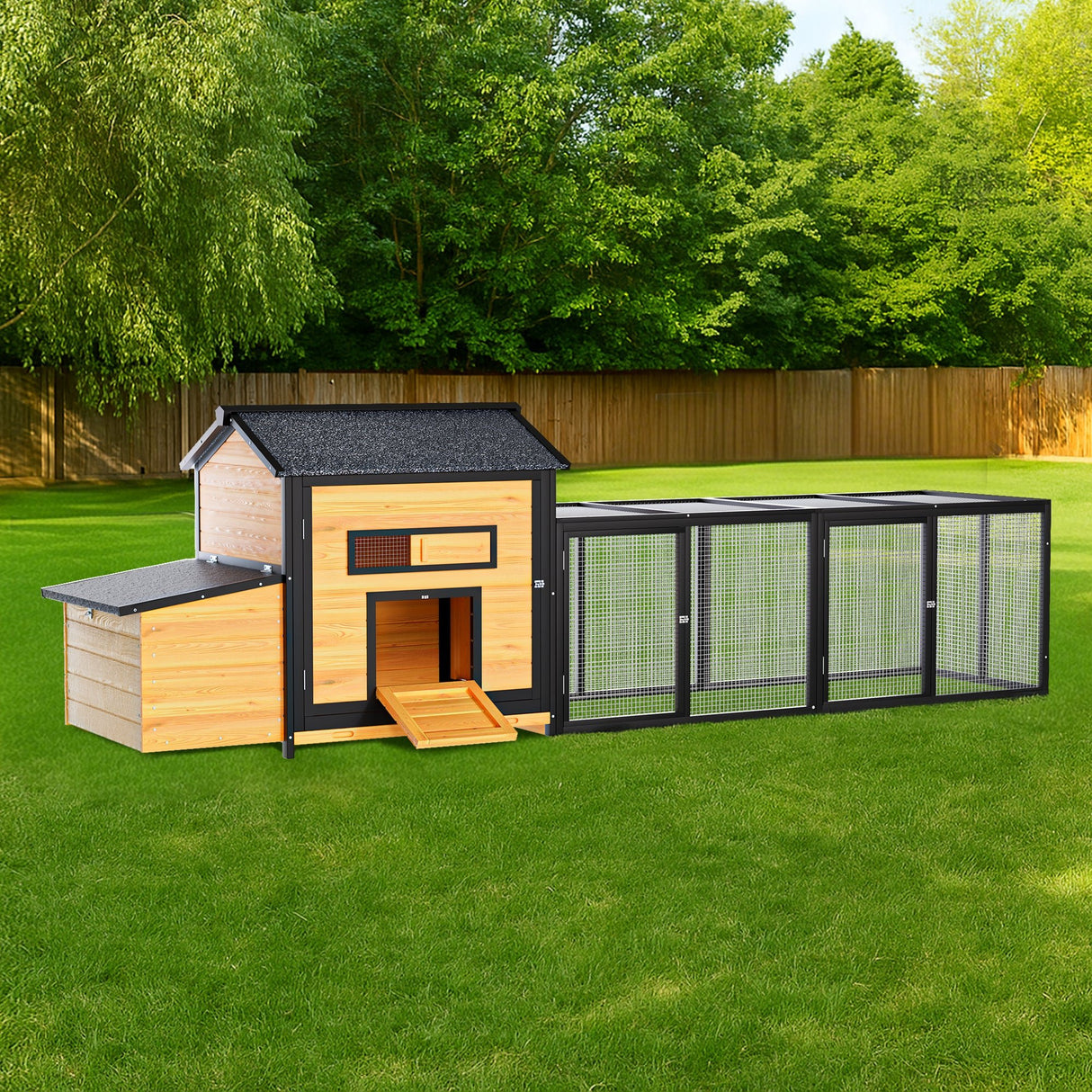 118" Large Wooden Chicken Coop with Nesting Box Leak - Proof Pull - Out Tray Asphalt Roof & Free - Range Doors - Fab Heavy Parts