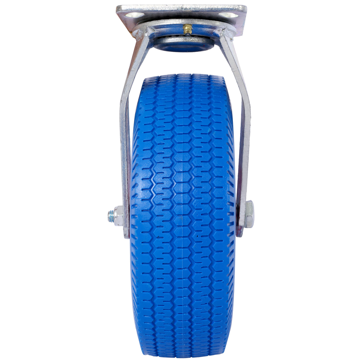 4PCS 10IN X-Large Flat Free Caster Wheel (2PCS Swivel+2PCS Rigid) Swivel Plate Steel Hub with Ball Bearings 5/8-Inch Bore Centered Axle Blue