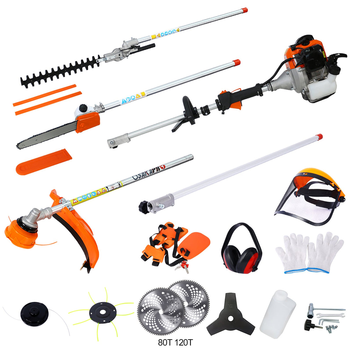 12 in 1 Multi - Functional Trimming Tool 32.6CC 2 - Cycle Garden System with Gas Pole Saw Hedge Trimmer Grass Trimmer and Brush Cutter EPA Compliant - Fab Heavy Parts