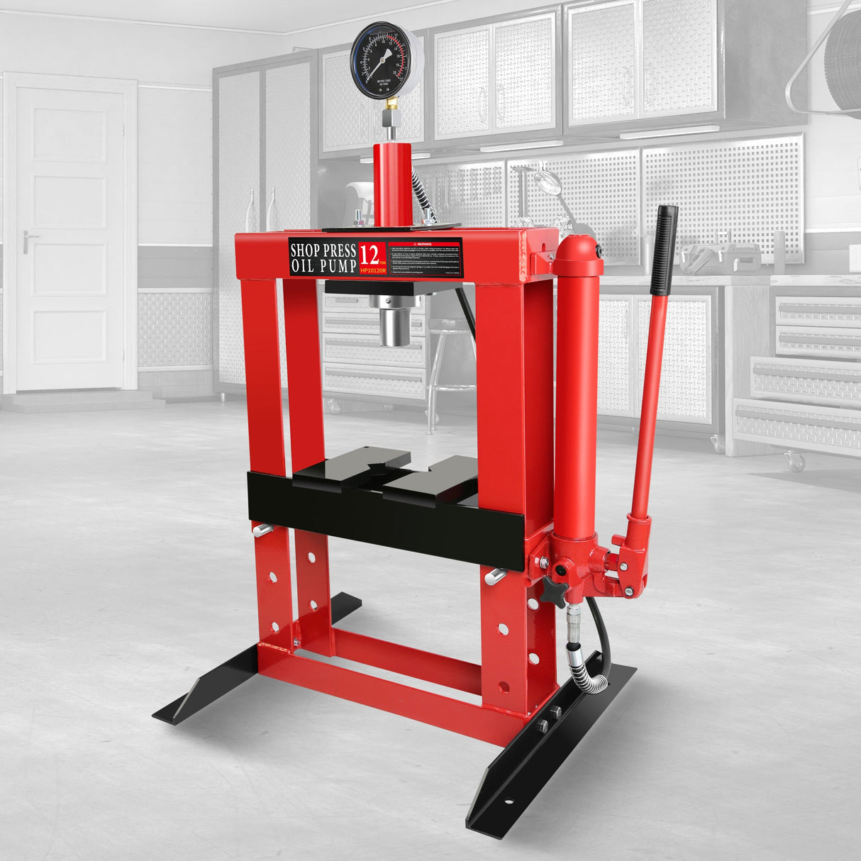 12 - Ton Adjustable Benchtop Hydraulic Shop Press for Garage w/Stamping Plates & Pressure Manual Hand Pump - Fab Heavy Parts
