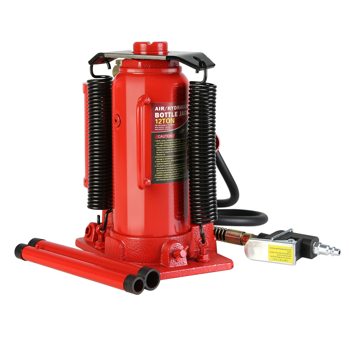 12 Ton Air Hydraulic Bottle Jack All Welded with 2 - Section Long Handle Lifting Range 10.2 - 20.1 Inch - Fab Heavy Parts