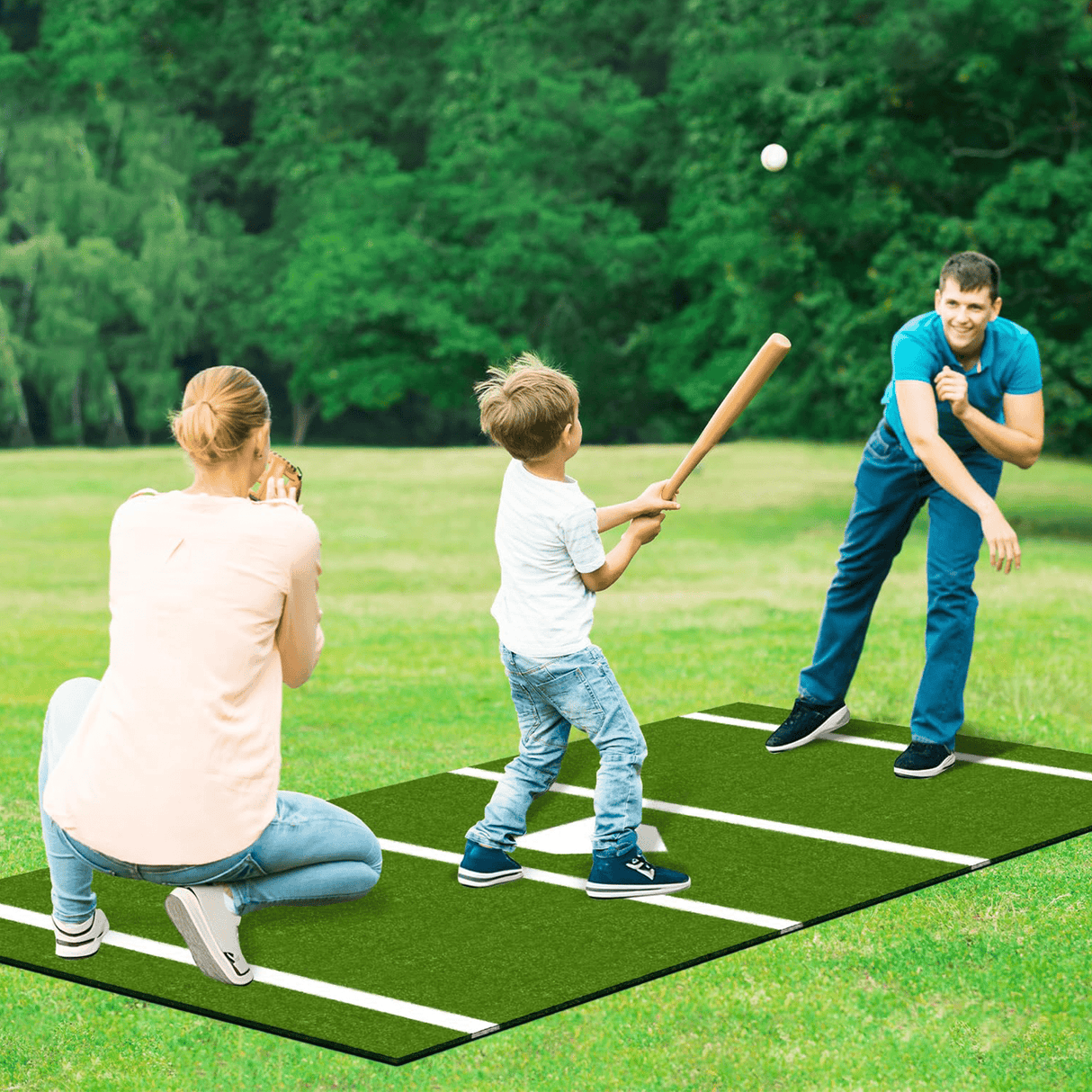 12 x 6 ft Indoor/Outdoor Portable Baseball Softball Hitting Mat Non - slip Rubber Bottom Batting Cage Mat with Home Plate - Green - Fab Heavy Parts