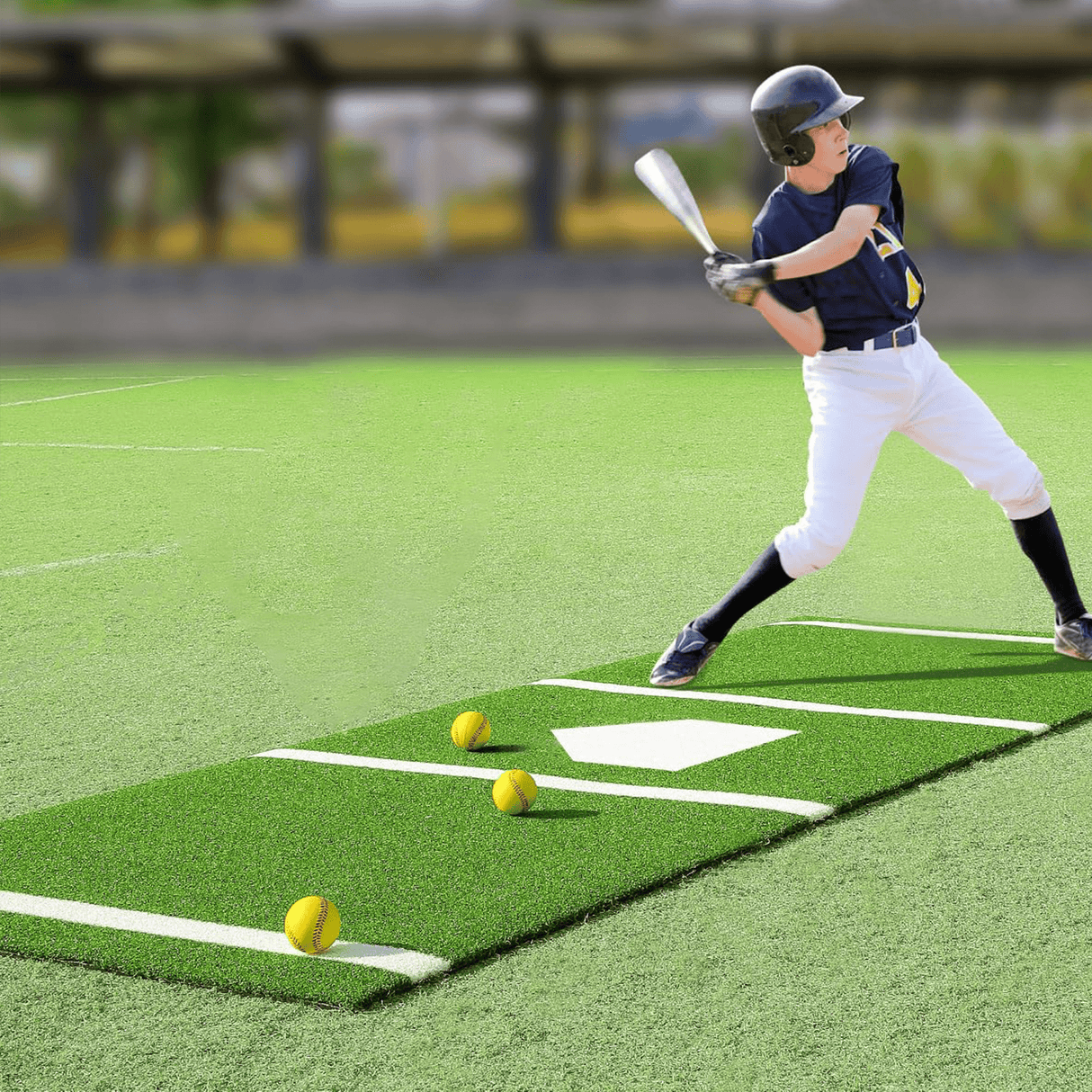 12 x 6 ft Indoor/Outdoor Portable Baseball Softball Hitting Mat Non - slip Rubber Bottom Batting Cage Mat with Home Plate - Green - Fab Heavy Parts