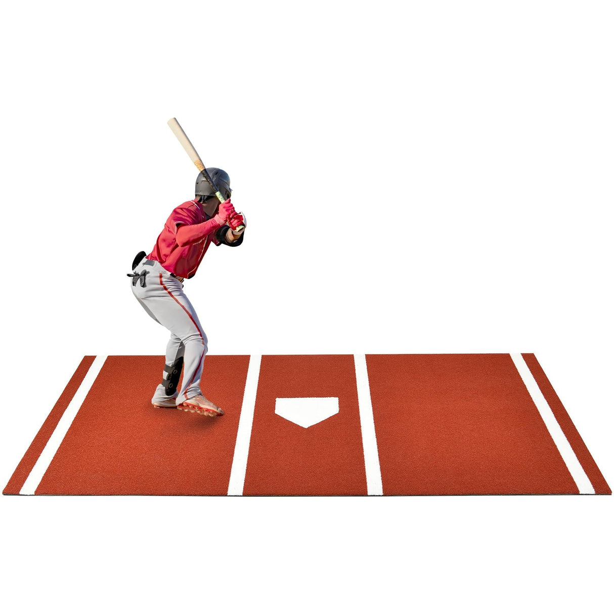 12 x 6 ft Indoor/Outdoor Portable Baseball Softball Hitting Mat Non - slip Rubber Bottom Batting Cage Mat with Home Plate - Red - Fab Heavy Parts