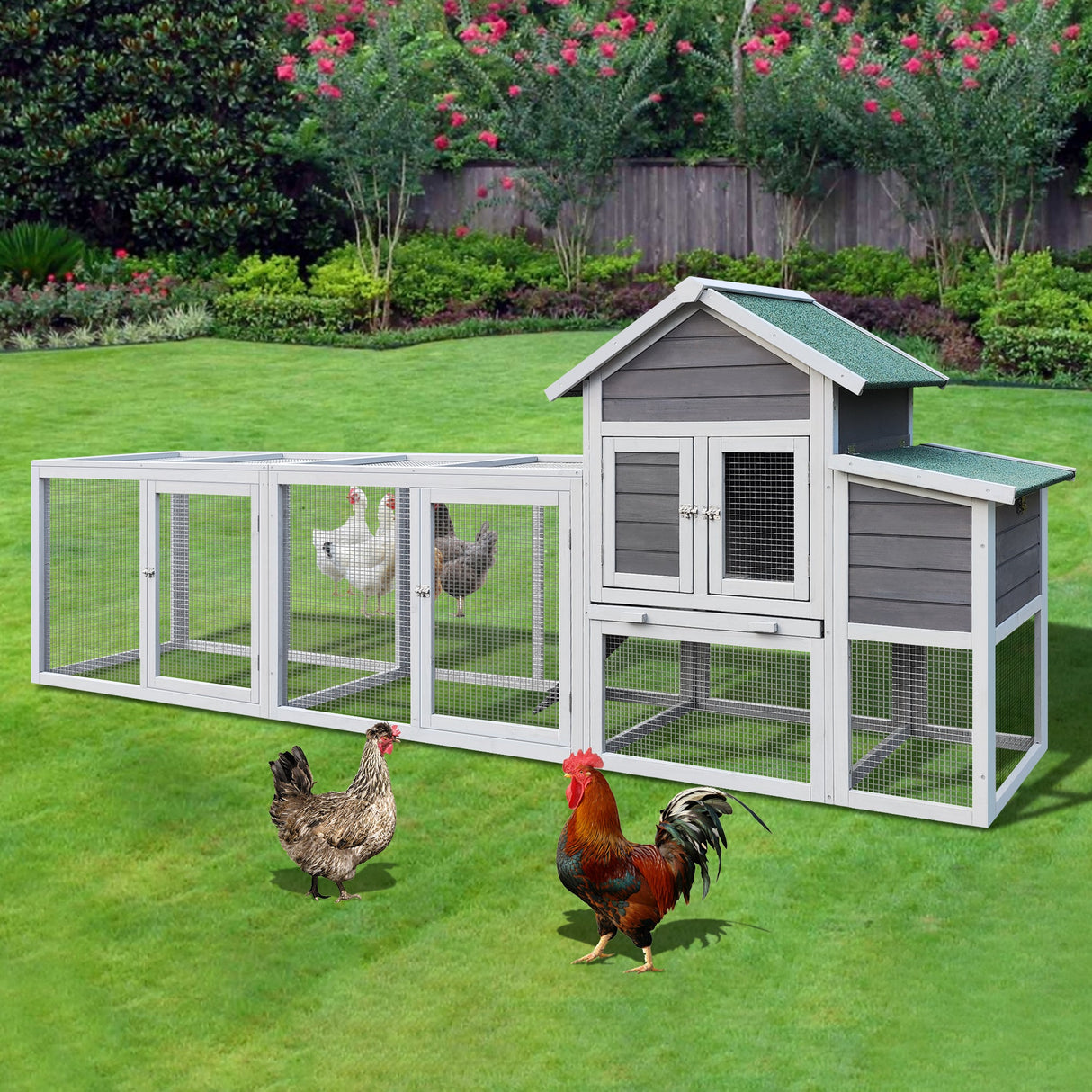 122" Large Gray Wooden Chicken Coop with Nesting Box - Fab Heavy Parts