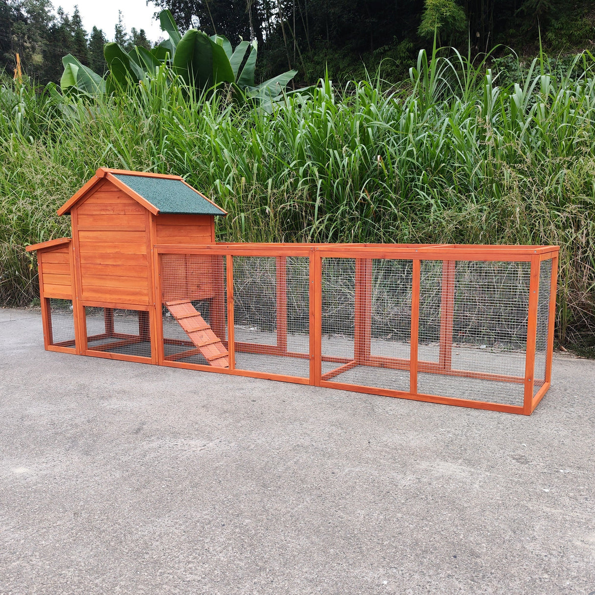 122" Large Wooden Chicken Coop with Nesting Box Wire Fence Poultry Cage - Fab Heavy Parts