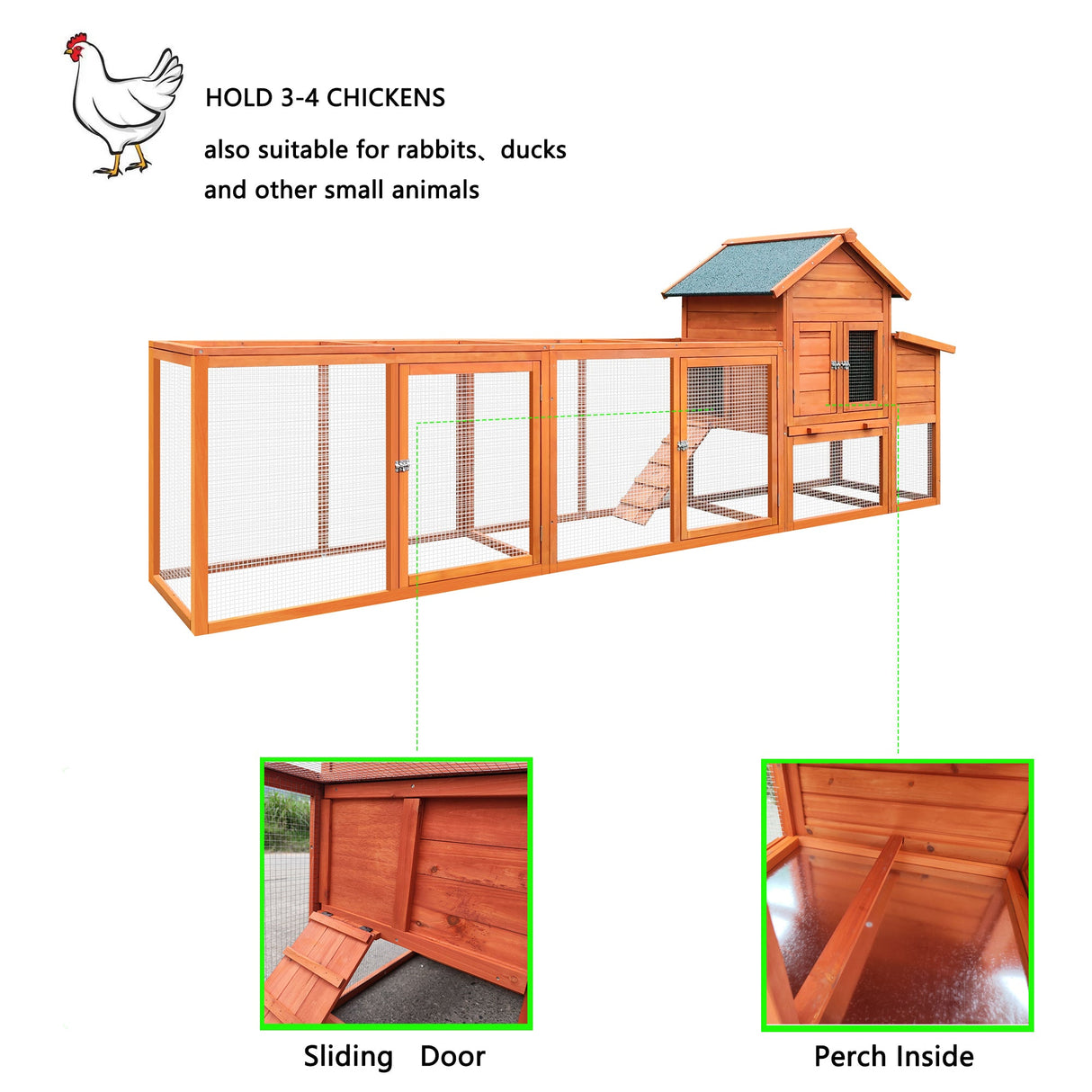 122" Large Wooden Chicken Coop with Nesting Box Wire Fence Poultry Cage - Fab Heavy Parts